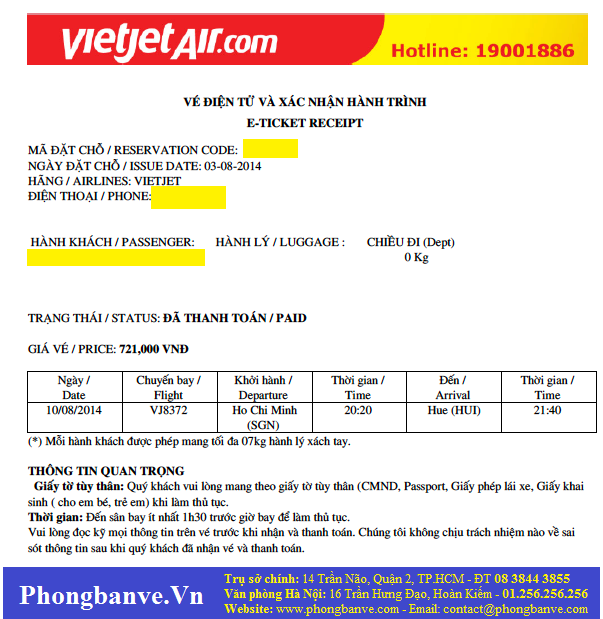Vé máy bay điện tử gửi về Quảng Xương